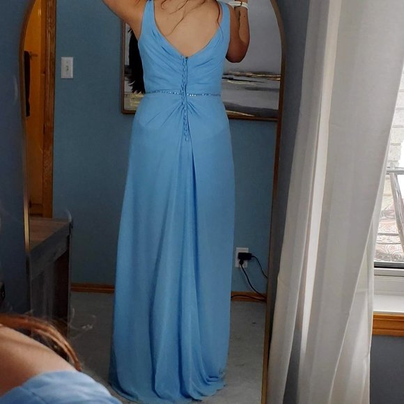 Alfred Angelo Chiffon Light Blue Bridesmaid or Grad Dress with Sequin Belt Sz 8 - Picture 4 of 9